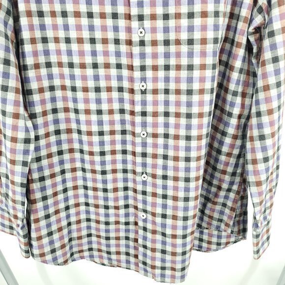 Peter Millar 100% Cotton Check Plaid Button Down Shirt L Gray/Red - Picture 9 of 16